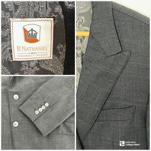 B. Nathaniel Bespoke‎ Blazer Men's 42R Gray Classic Tailored Surgeon Cuffs